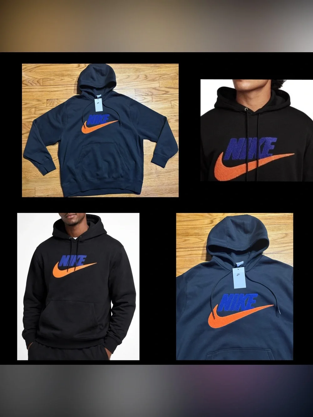 Nike Club Fleece Pullover Hoodie - Black - Safety Orange - Blue - XL New!